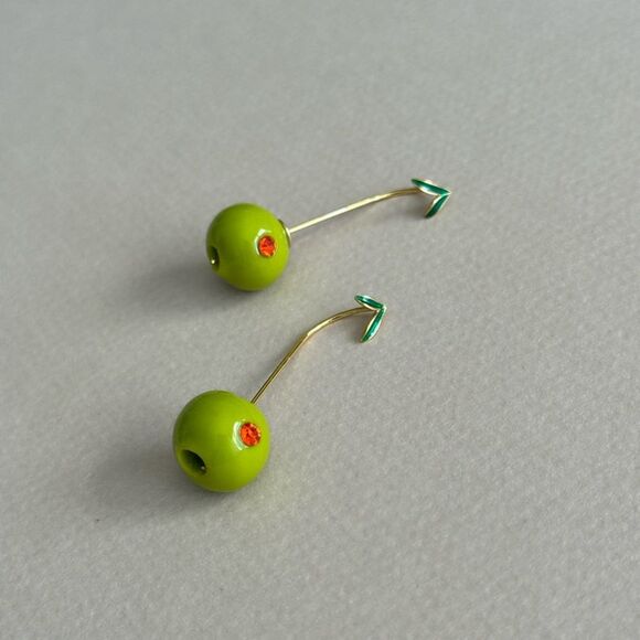 Olive Green Drop Earrings #1705 - Picture 3 of 4